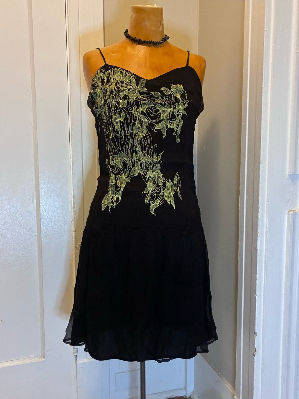 Diesel Gothic Black Dress with Green Embroidery
